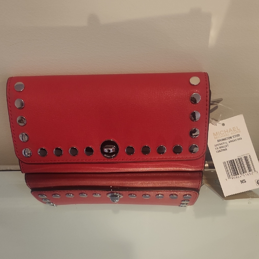 Michael Kors Red Studded Leather Wallet